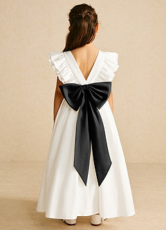 Azazie Aero Flower Girl Dresses Ivory Black A-Line Pleated Cotton Dress image1