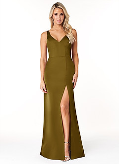 Azazie Jess Final Sale Dusty Blue Sheath V-Neck Stretch Satin Dress image1