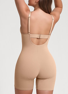 front Dyb V-hals bodystocking med lav ryg og shapewear