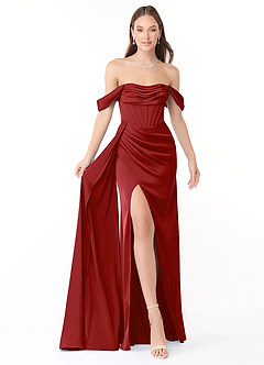 Azazie Amyra Vestidos de damas de honor Vestido de Granada de Satén Elástico de Corte Recto Convertible con Vestidos sin tirantes image1