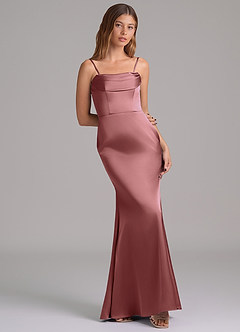 Azazie Miley 신부 들러리 드레스 인어 오프 더 숄더 스트레치 새틴 바닥 길이 드레스 image8