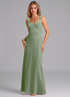Azazie Denice Bridesmaid Dresses Dusty Sage Sheath Pleated Velvet Dress image1