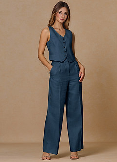 front Belicia Dark Navy 100% Linen 3-Piece Suit