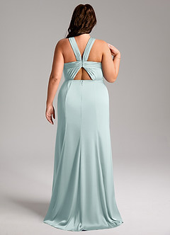 Azazie Rue Bridesmaid Dresses Mist A-Line Pleated Stretch Satin Dress image9
