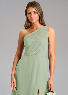 Azazie Phaedra Jurken voor bruidsmeisjes Jurk van Chiffon met A-Lijn One-Shoulder Stoffige Salie image16