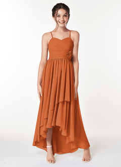 Azazie Catalina Junior Cinnamon A-Line Ruched Chiffon Dress image4