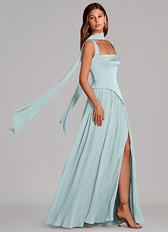 Azazie Stephanie Brautjungfernkleider A-Linie Plissee Stretch-Satin Kleid Nebel image3