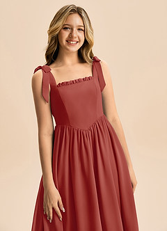 Azazie Delia Junior Abito A-Line in Chiffon Fiocco Terracotta image2