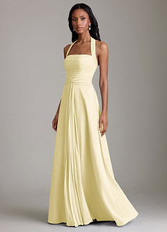 Azazie Clarisa Brudtärnklänningar Klä av A-Linje i Chiffong Plisserad Citronsorbet image6