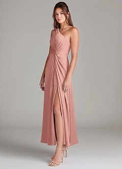 Azazie Brooke Suknie dla druhen Linia A Jedno ramię Satyna elastyczna Długość kostki Sukienka image5