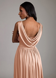 Azazie Novi Vestidos de madrinha de casamento Vestido Rosa Ouro de Cetim elástico de Linha A com com bolsos image4