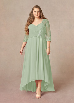 Azazie Devereaux Mother of the Bride Dresses Dusty Sage A-Line Lace Chiffon Dress image6
