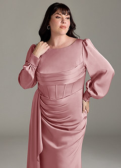 Azazie Raye Bridesmaid Dresses Dusty Rose Mermaid Long Sleeve Stretch Satin Dress image11