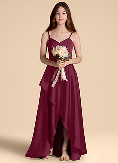 Azazie Prisha Junior Linia A Pofałdowany Satyna elastyczna Długość podłogi Młodsza druhna Sukienka image6