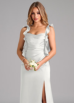 Azazie Jessamine Brautjungfernkleider Etui Korsett Stretch-Satin Kleid Weiß image7