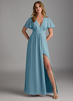 Azazie Zaniah Robes de demoiselle d'honneur Robe Trapèze en Mousseline de soie Bleu Maussade image1