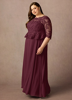 Azazie Averie vestidos de madre de la novia Vestido de Cabernet de Gasa de Corte En A con Cuello barco Lentejuelas image11