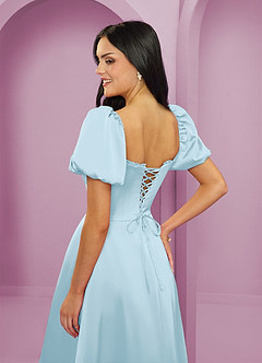 Barbie ♥ Azazie Bridesmaid Dresses Sky Blue A-Line Ruched Stretch Satin Dress image6