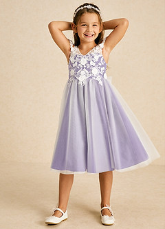 Azazie Sunnie vestidos de niña de las flores Vestido de Tahití de Tul de Corte En A con Encaje image4
