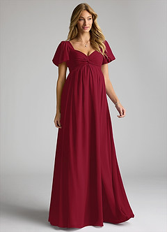 Azazie Madisynn Brautjungfernkleider für Schwangere Schleifen Chiffon Bodenlänge Kleid image1