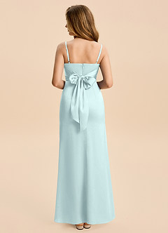 Azazie Minnie Junior Sea Glass A-Line Ruched Stretch Satin Dress image2
