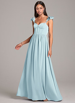 Azazie Denisse Brautjungfernkleider A-Linie Gestreift Stretch-Satin Kleid Wolke Blau image3