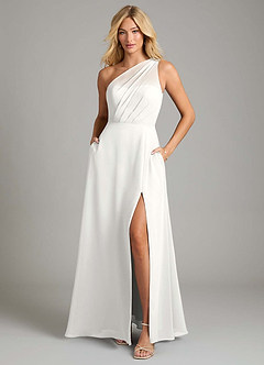 Azazie Phaedra Bridesmaid Dresses White A-Line One Shoulder Chiffon Dress image3