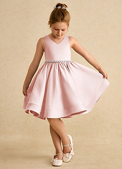 Azazie Julietta Flower Girl Dresses Blushing Pink Ball-Gown Convertible Tulle Dress image4