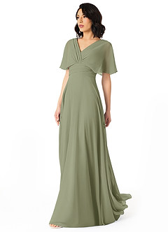 Azazie Pamela Abiti da Damigella Abito A-Line in Chiffon con Scollo a V a Pieghe Pistacchio image3