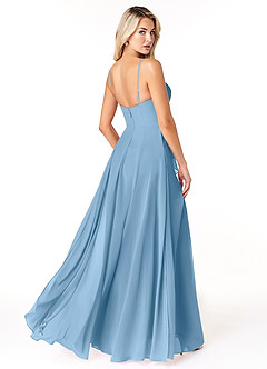 Azazie Emerald Brautjungfernkleider A-Linie Gekräuselt Chiffon Kleid Stahlblau image3