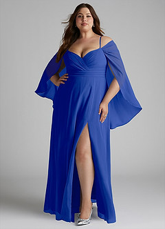 Azazie Cienna Vestidos de damas de honor Vestido de Azul Real de Gasa de Corte en A con Vestidos sin tirantes image7
