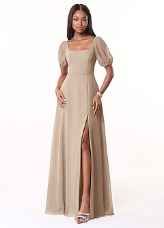 Azazie Alani Bridesmaid Dresses Taupe A-Line Square Neckline Chiffon Dress image1