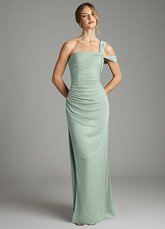 Azazie Tati Jurken voor bruidsmeisjes Jurk van Mesh met Kolom Off the Shoulder Agave image2