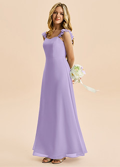 Azazie Mavie Junior Abito A-Line in Chiffon Increspato Lilla image3