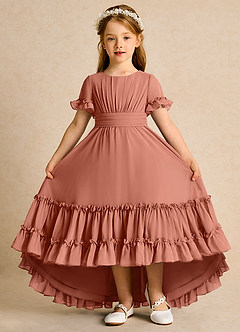 Azazie Kass vestidos de niña de las flores Vestido de Mai Tai de Gasa de Corte En A con Plisado image2