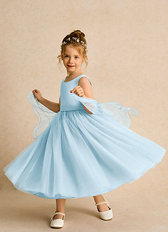 Azazie Pear vestidos de niña de las flores Vestido de Azul Cielo de Tul de Princesa con Lazo image2