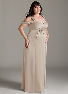 Azazie Rhea vestidos de dama de honor de maternidad Vestido de Corte En A Off The Shoulder Plisado Hasta el suelo Satén Elástico image10