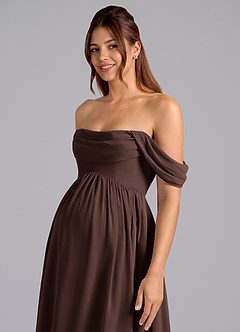 Azazie Saige Vestidos de dama de honra para maternidade Vestido Linha A Plissado Comprimento do chão Chiffon image6