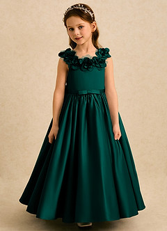 Azazie Eden Robe Demoiselle D'honneur Fillette Robe Princesse en Mat Satiné Plissé Vert Pin image4