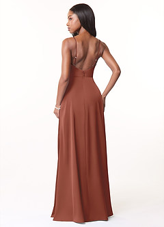 Azazie Brielle Bridesmaid Dresses Auburn A-Line Cowl Spaghetti Straps Stretch Satin Dress image2