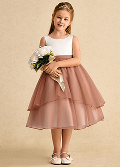 Azazie Rene Flower Girl Dresses Ivory Bronzer A-Line Bow Tulle Dress image3