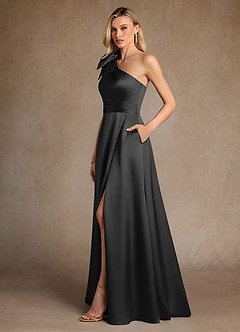 Azazie Easton Mother of the Bride Dresses Black A-Line One Shoulder Stretch Satin Dress image2