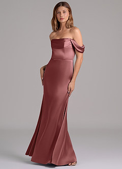 Azazie Miley 신부 들러리 드레스 인어 오프 더 숄더 스트레치 새틴 바닥 길이 드레스 image5