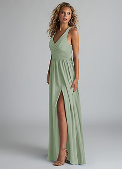 Azazie Kecia Bridesmaid Dresses Dusty Sage A-Line V-Neck Stretch Chiffon Dress image3