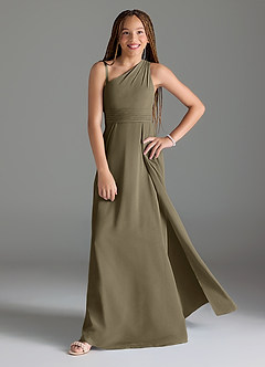 Azazie Dallas Junior Willow Green A-Line Pleated Chiffon Dress image1