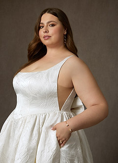 Azazie Skylin Robes de mariée Robe Princesse en Jacquard Floral avec poches Diamant Blanc Sable image13