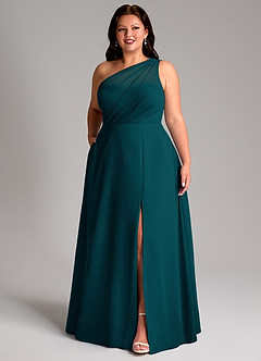Azazie Phaedra Bridesmaid Dresses Pine A-Line One Shoulder Chiffon Dress image12