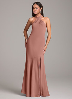 Azazie Lorena Bridesmaid Dresses Cedar Rose Mermaid Pleated Chiffon Dress image4