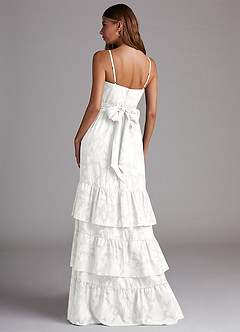 Azazie Nathalia Bridesmaid Dresses White A-Line Bow Floral Burnout Dress image2