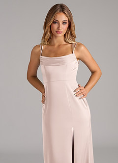 Azazie Callan Bridesmaid Dresses Blushing Pink A-Line Pleated Stretch Satin Convertible Dress image7